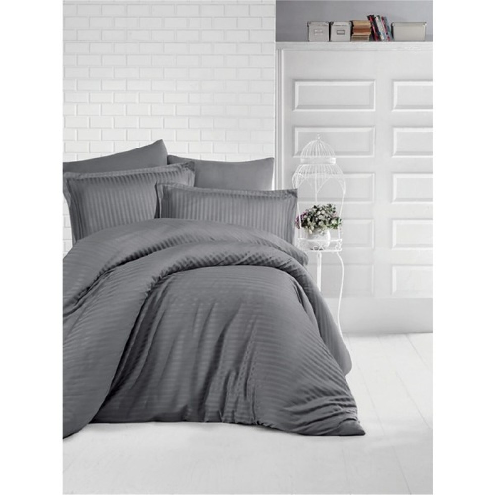 Vessino Home Çizgili Pamuk Saten Çift Kişilik Nevresim Takımı Pamuk Saten - 240 x 260 cm - Antrasit - Gri Nevresim Takımı Fiyatı