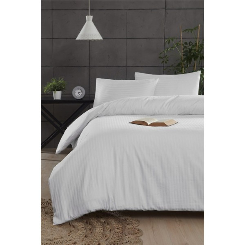 Vessino Home Çizgili Pamuk Saten Çift Kişilik Nevresim Takımı Pamuk Saten - 240 x 260 cm - Beyaz Nevresim Takımı Fiyatı