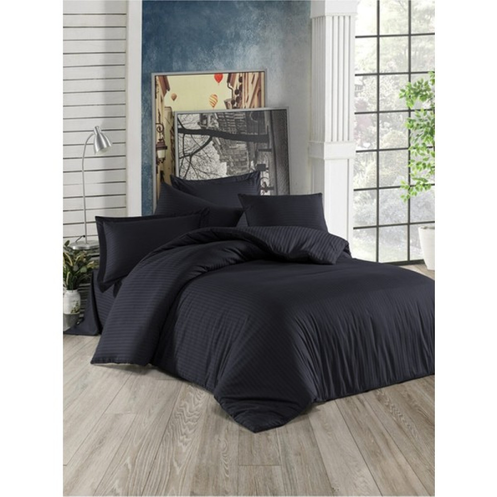 Vessino Home Çizgili Pamuk Saten Çift Kişilik Nevresim Takımı Pamuk Saten - 240 x 260 cm - Siyah Nevresim Takımı Fiyatı