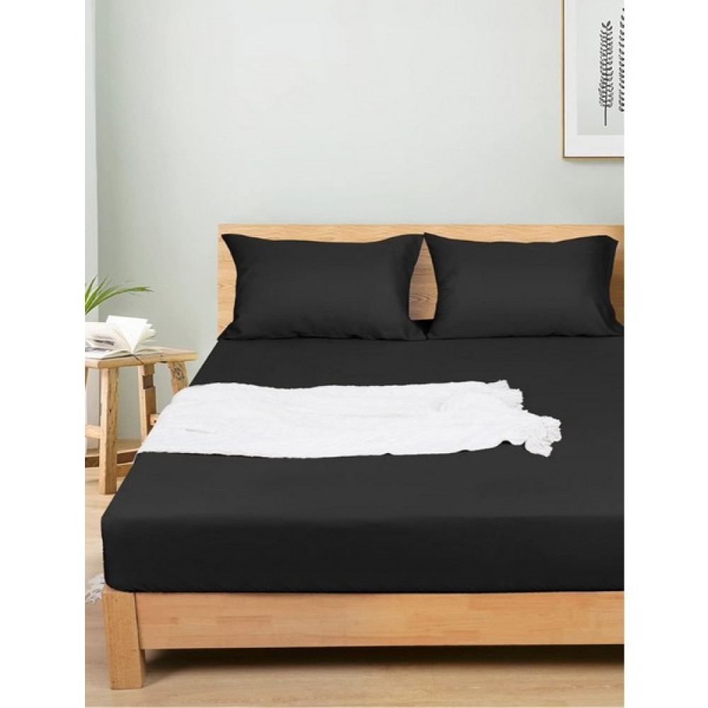 Vessino Home Pamuklu Lastikli Çarşaf Takımı Tek Kişilik Çift Kişilik Battal Boy 57 Tel Kumaş Ebatlı Beyaz-Renkli - 120 x 200 - Siyah Çarşaf Fiyatı