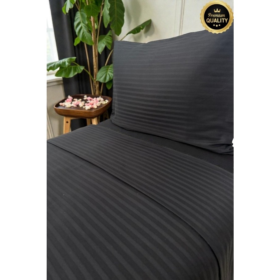 Vessino Home Royal Çizgili Pamuk Saten Tek Kişilik Nevresim Takımı Lastikli Çarşaflı Otel Beyaz Renkli Pamuk Lüx - 140 x 200 cm - Siyah Nevresim Takımı Fiyatı