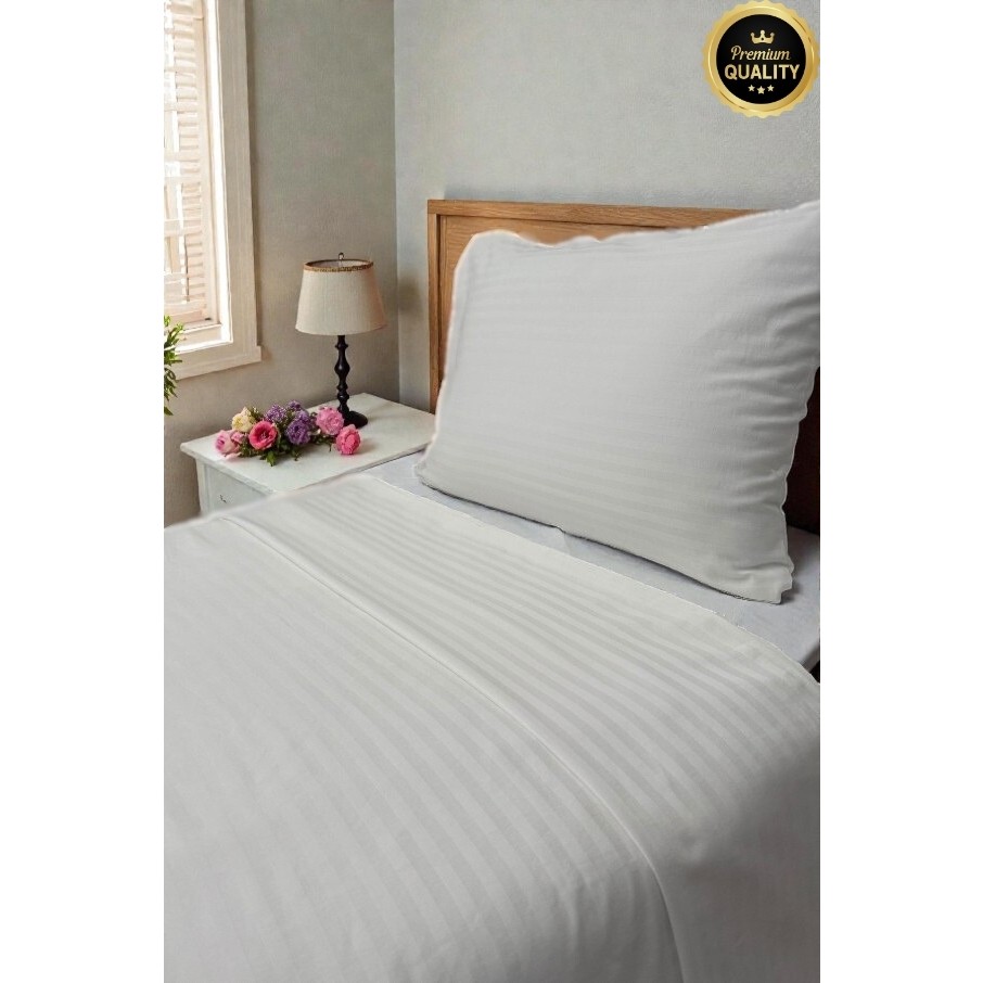 Vessino Home Royal Çizgili Pamuk Saten Tek Kişilik Nevresim Takımı Lastikli Çarşaflı Otel Beyaz Renkli Pamuk Lüx - 90 x 200 cm Nevresim Takımı Fiyatı