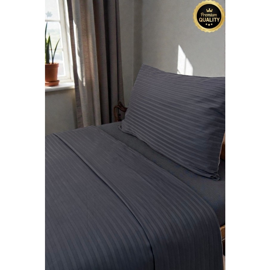 Vessino Home Royal Çizgili Pamuk Saten Tek Kişilik Nevresim Takımı Lastikli Çarşaflı Otel Beyaz Renkli Pamuk Lüx - 90 x 200 cm - Antrasit Nevresim Takımı Fiyatı