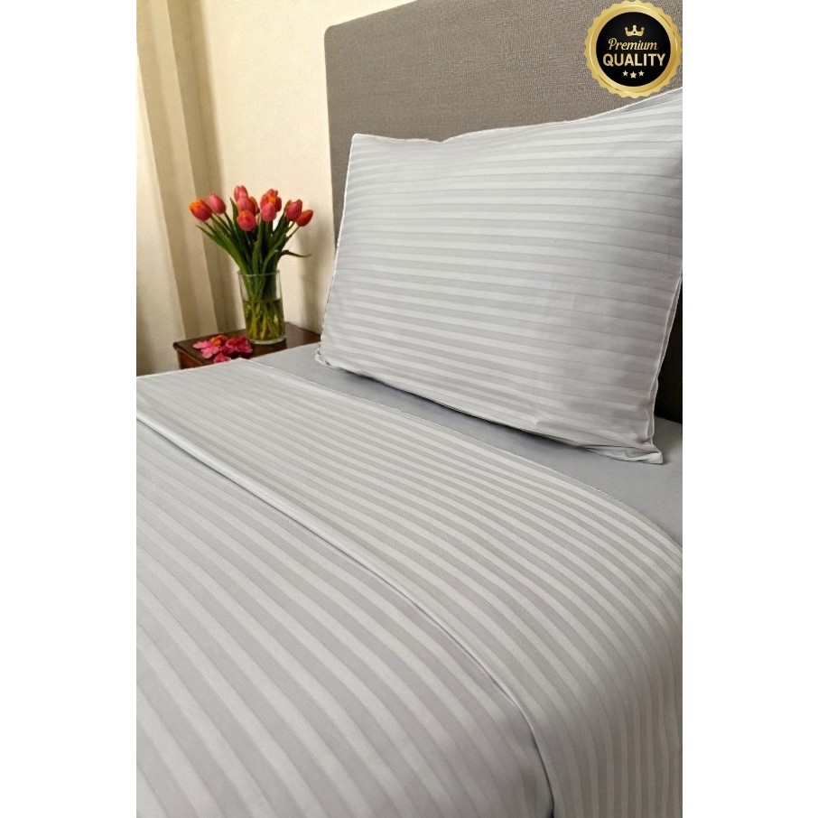 Vessino Home Royal Çizgili Pamuk Saten Tek Kişilik Nevresim Takımı Lastikli Çarşaflı Otel Beyaz Renkli Pamuk Lüx - 90 x 200 cm - Gri Nevresim Takımı Fiyatı