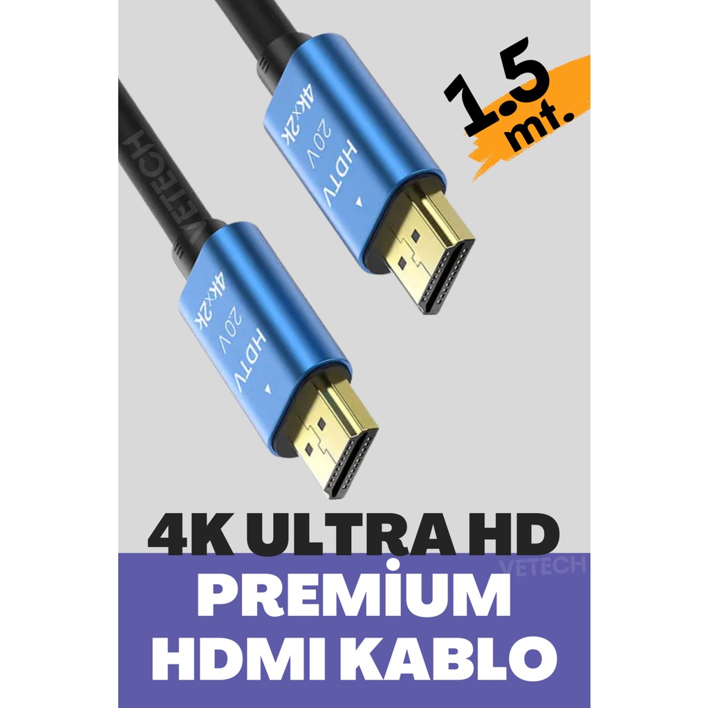 Vetech 4K HDMI Kablosu Hdtv 2.0V Oyuncu Bilgisayarı, Playstation, Xbox, Notebook Için - 1,5 m Ses Kablosu Fiyatı