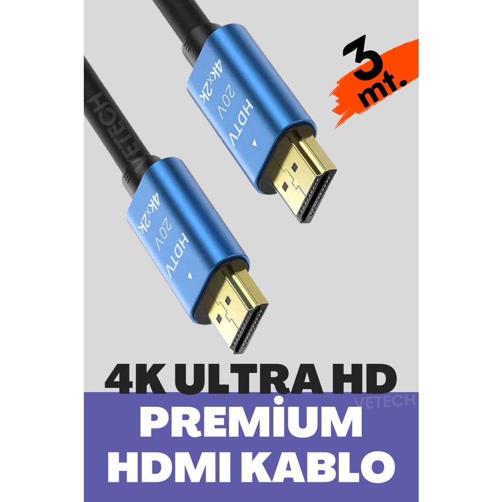 Vetech 4K HDMI Kablosu Hdtv 2.0V Oyuncu Bilgisayarı, Playstation, Xbox, Notebook Için - 3 m Ses Kablosu Fiyatı
