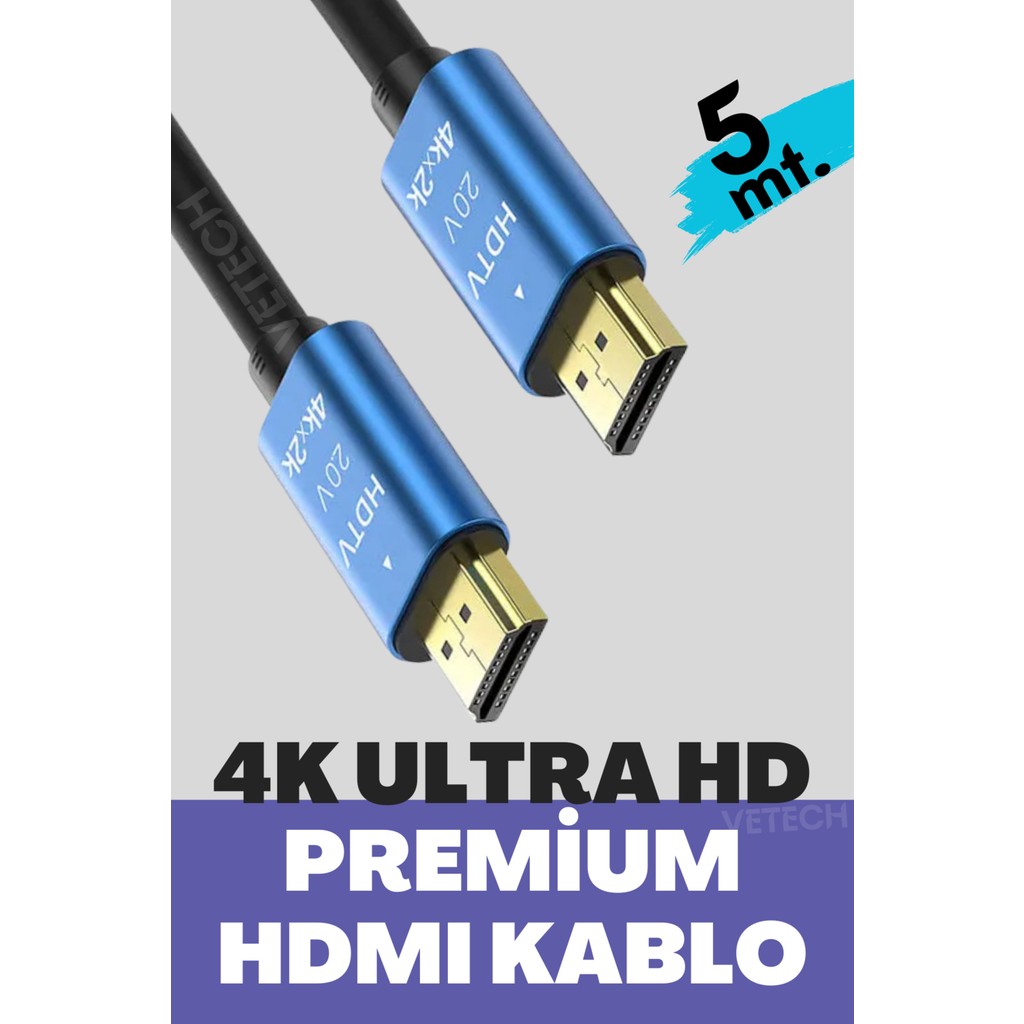 Vetech 4K HDMI Kablosu Hdtv 2.0V Oyuncu Bilgisayarı, Playstation, Xbox, Notebook Için - 5 m Ses Kablosu Fiyatı