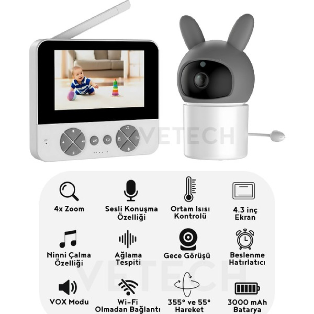 Vetech Bebek Kamerası Tablet Ekranlı Gece Görüşlü Oda Sıcaklığı Takibi Bebek Odası Kamerası Bebek Kamerası Fiyatı