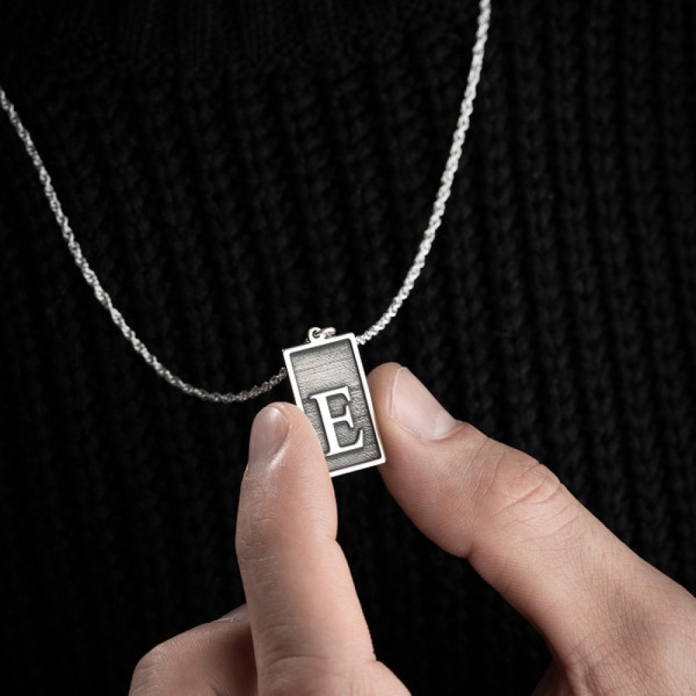 Vetro Silver Erkek Özel Tasarım 925 Ayar Gümüş E Harf Kolye - Gri Kolyeler Fiyatı