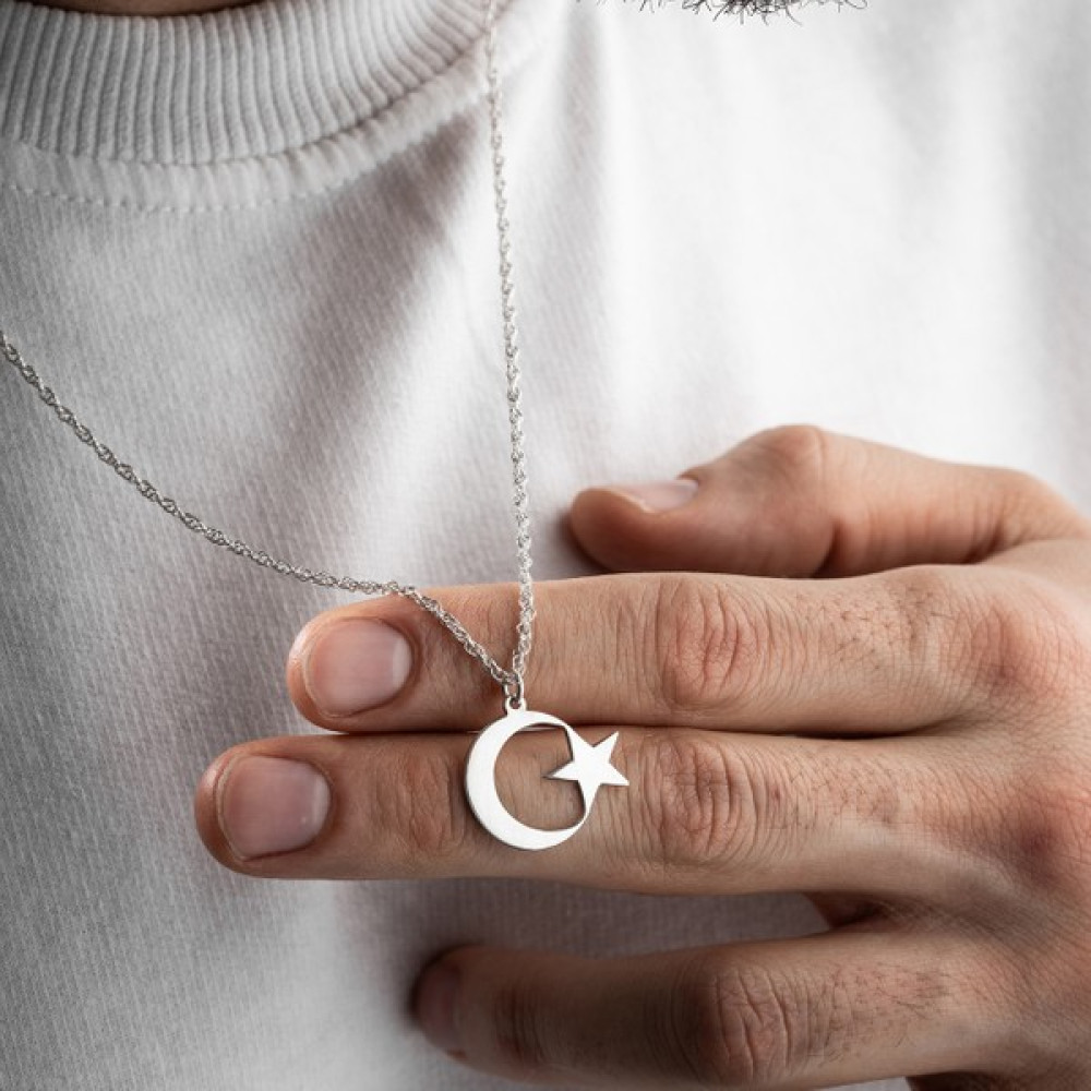Vetro Silver Erkek Özel Tasarım Ay Yıldız Gümüş Kolye - 60cm Kolyeler Fiyatı
