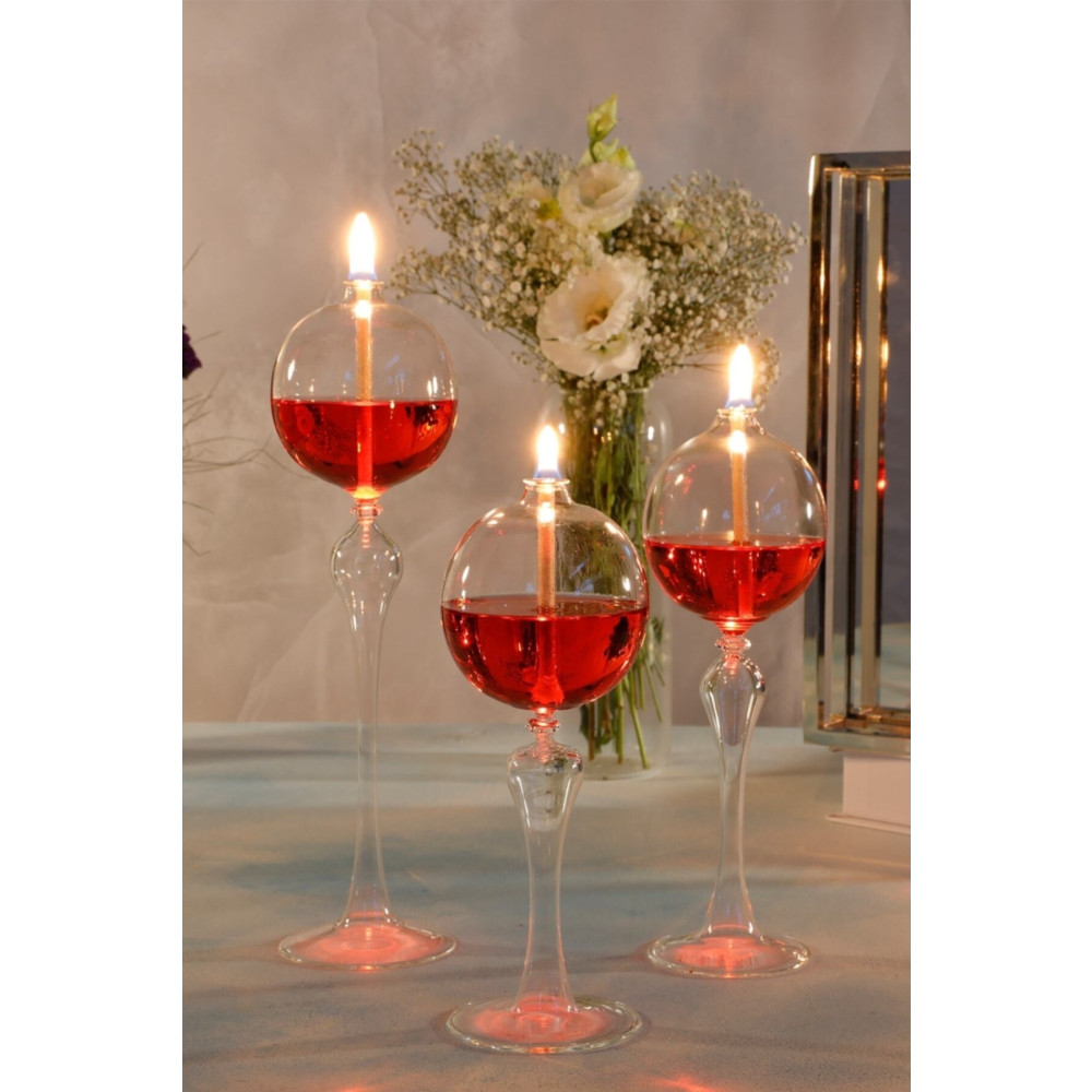 Vetroce Ayaklı Küre Cam Kandil 3 Lü Set + 200 Ml Kandil Yağı Kırmızı Dekoratif Mum Fiyatı