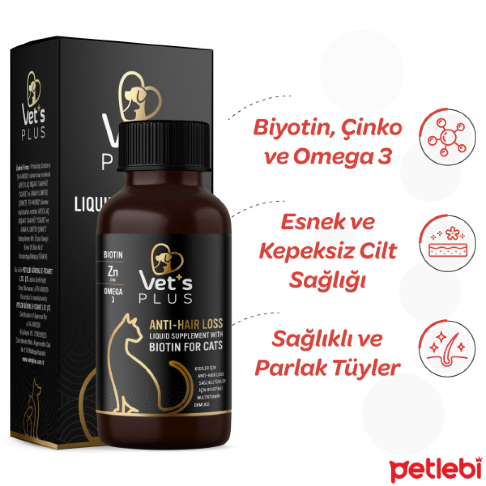 Vet's Plus Anti-Hair Loss Kediler İçin Sıvı Tüy Sağlığı Güçlendirici Biyotin Damla 100ml Evcil Hayvan Ürünleri Fiyatı