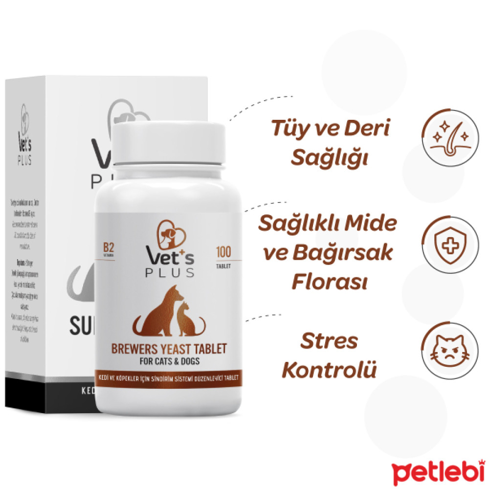 Vet's Plus Brewers Yeast Sindirim Sistemi Düzenleyici Kedi ve Köpek Sarımsaklı Maya Tableti (100'lü) Evcil Hayvan Ürünleri Fiyatı