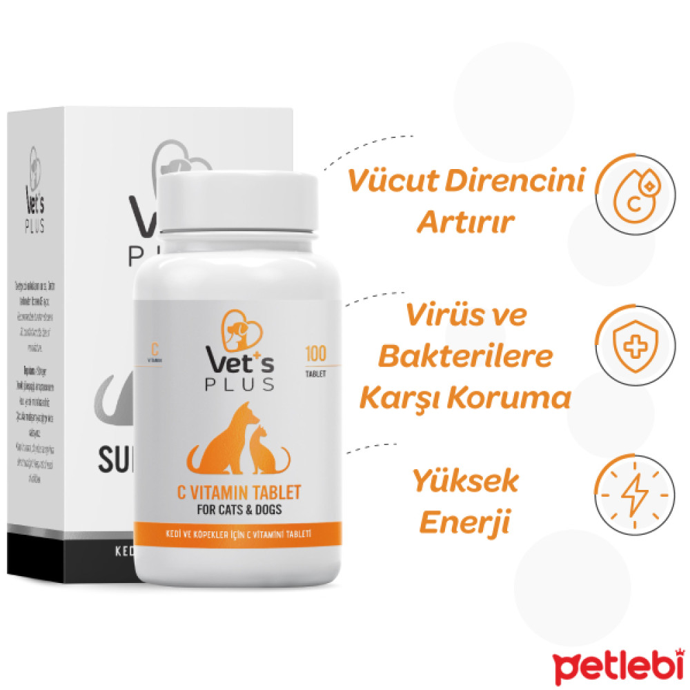 Vet's Plus C Vitamin Kedi ve Köpekler İçin Vitamin Tablet (100'lü) Evcil Hayvan Ürünleri Fiyatı