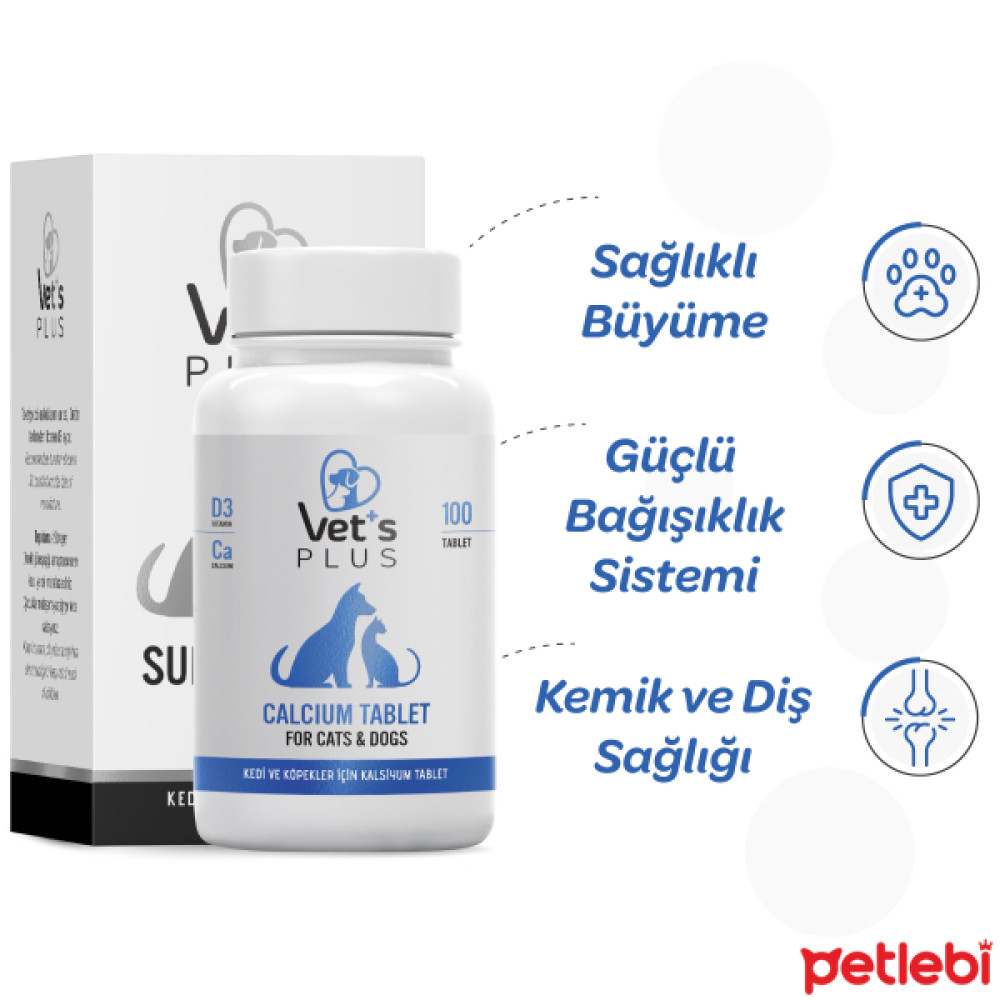 Vet's Plus Calcium Kedi ve Köpekler İçin Kalsiyum Tablet (100'lü) Evcil Hayvan Ürünleri Fiyatı