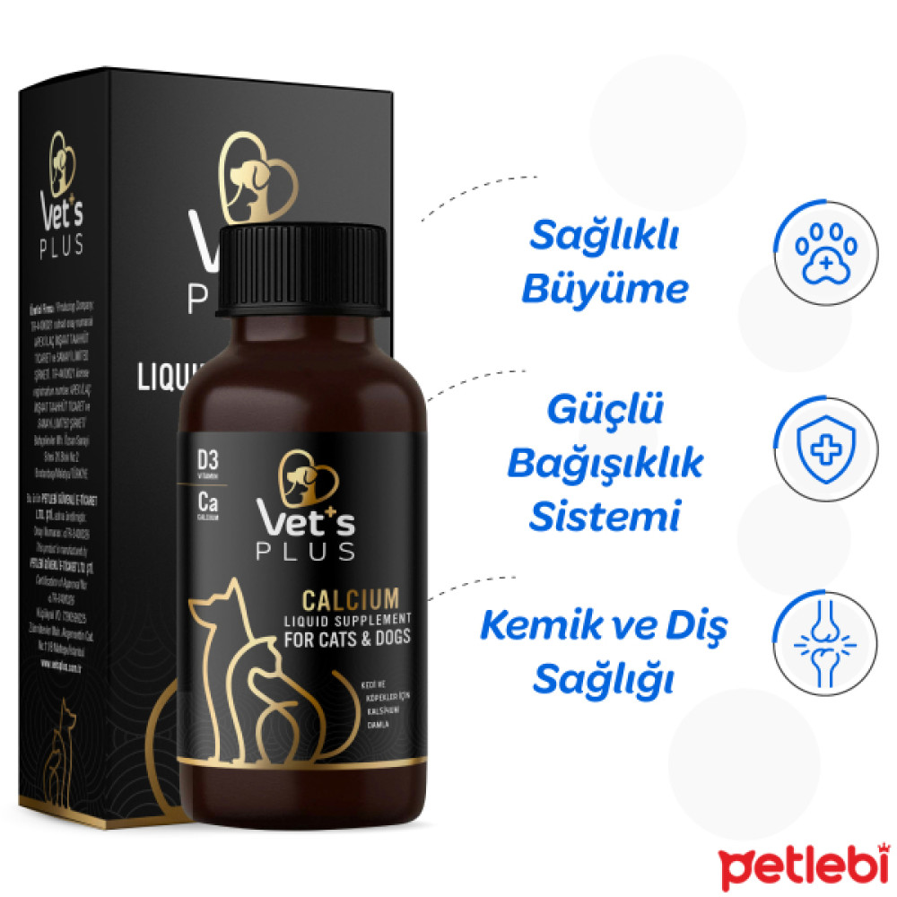 Vet's Plus Calcium Kedi ve Köpekler İçin Sıvı Kalsiyum Damla 100ml Evcil Hayvan Ürünleri Fiyatı