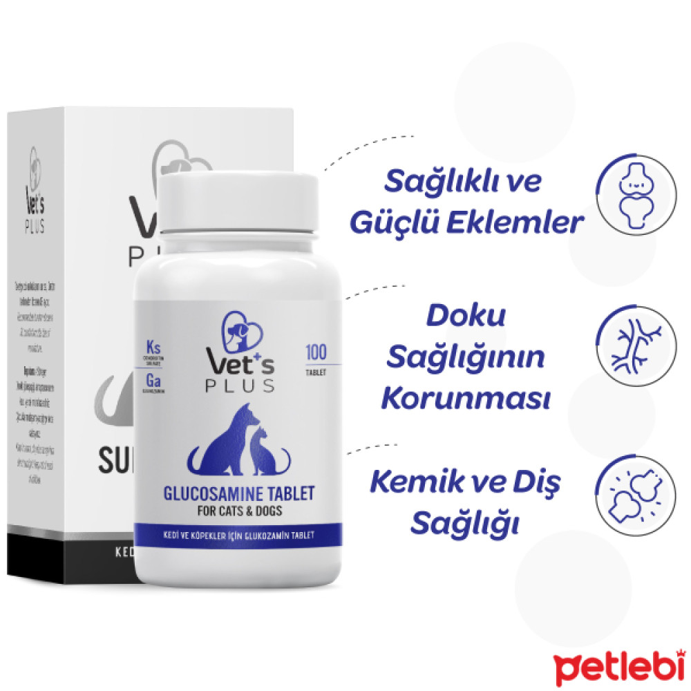 Vet's Plus Glucosamine Kedi ve Köpek Eklem Sağlığı Güçlendirici Glukozamin Tablet (100'lü) Evcil Hayvan Ürünleri Fiyatı