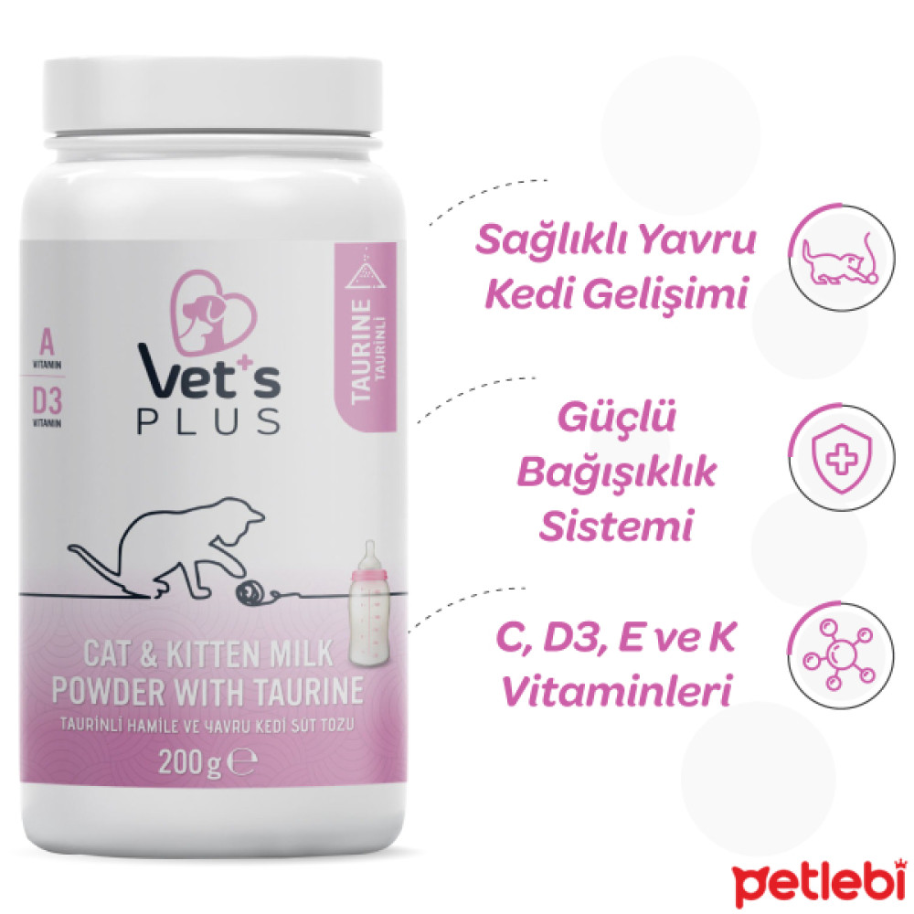 Vet's Plus Hamile ve Yavru Kediler İçin Taurinli Süt Tozu 200gr Evcil Hayvan Ürünleri Fiyatı