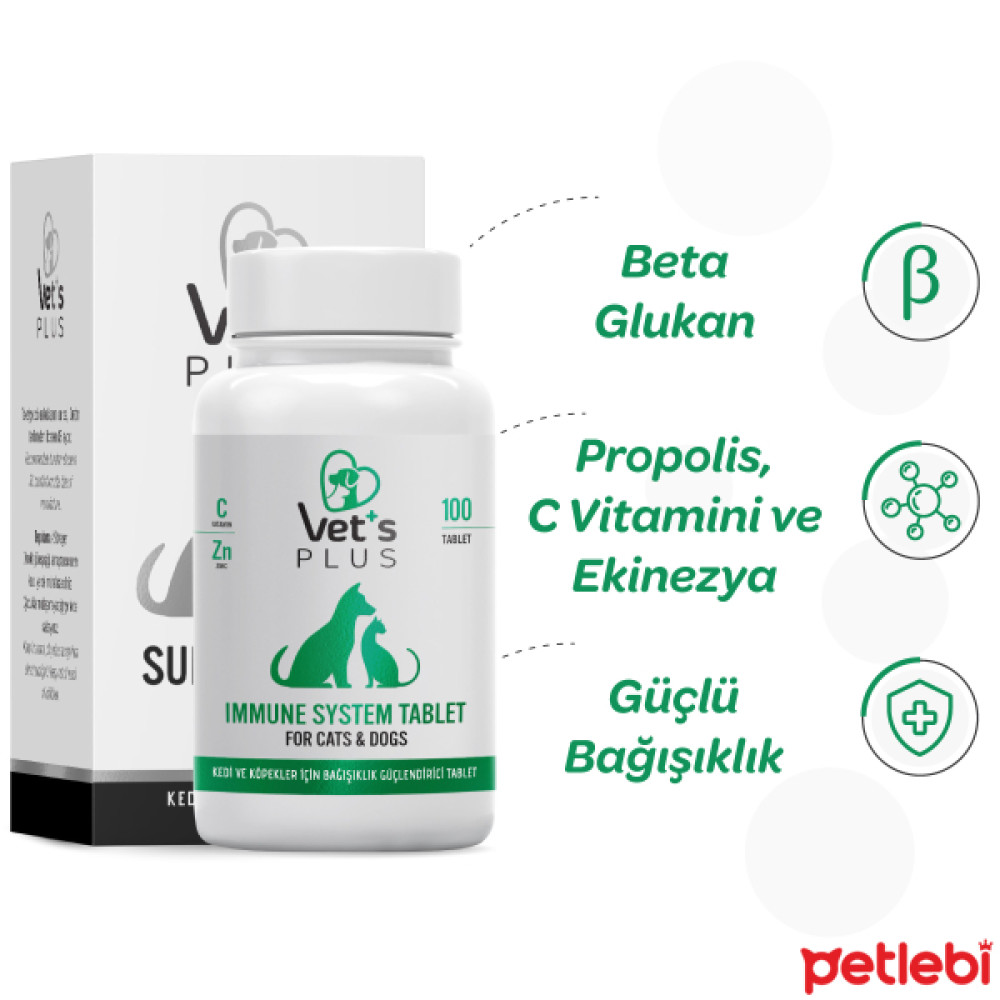 Vet's Plus Immune System Kedi ve Köpek İçin Bağışıklık Sistemi Güçlendirici Tablet (100'lü) Evcil Hayvan Ürünleri Fiyatı