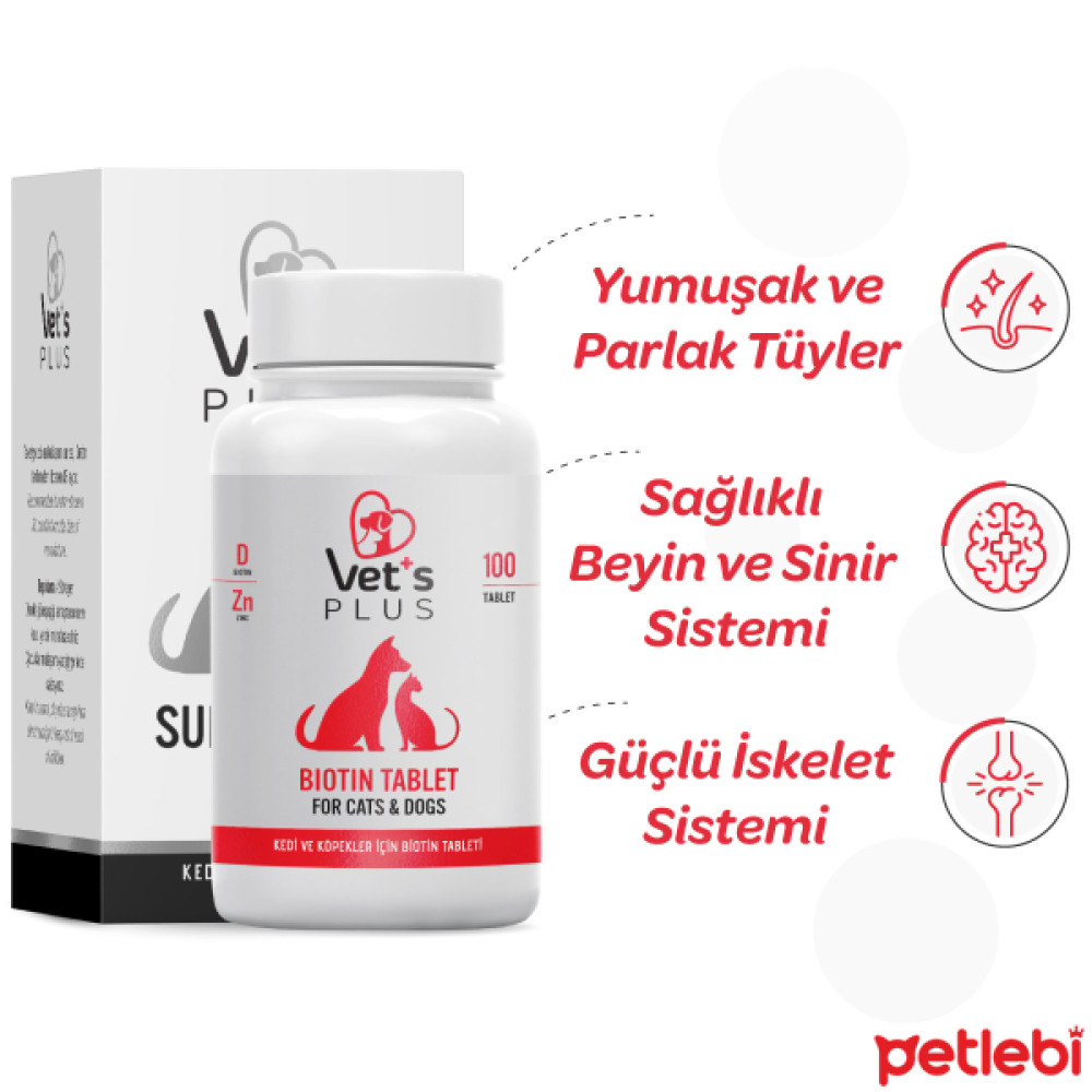 Vet's Plus Kedi ve Köpek İçin Tüy Sağlığı Güçlendirici Biyotin Tablet (100'lü) Evcil Hayvan Ürünleri Fiyatı