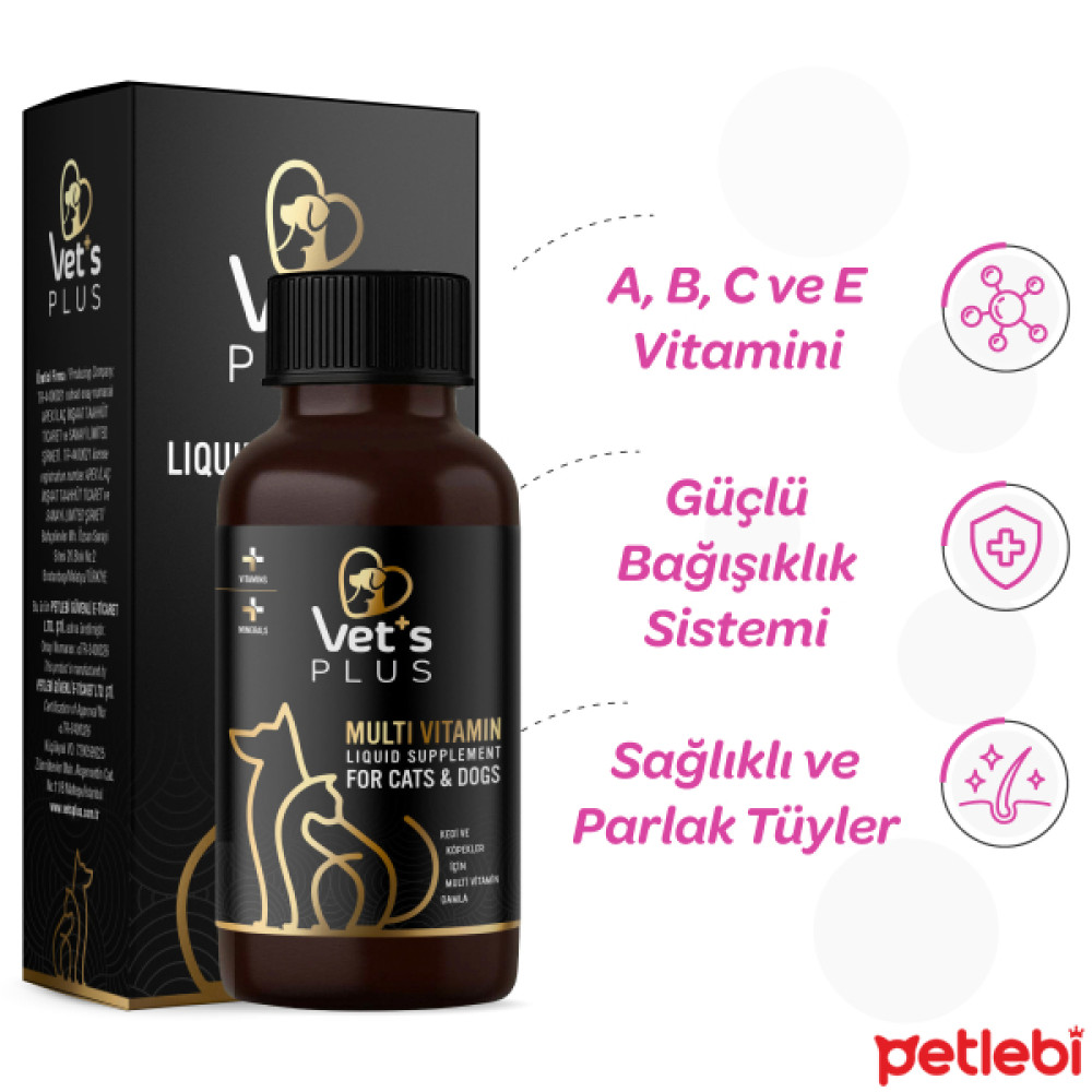 Vet's Plus Multivitamin Kedi ve Köpekler İçin Sıvı Vitamin Damla 100ml Evcil Hayvan Ürünleri Fiyatı