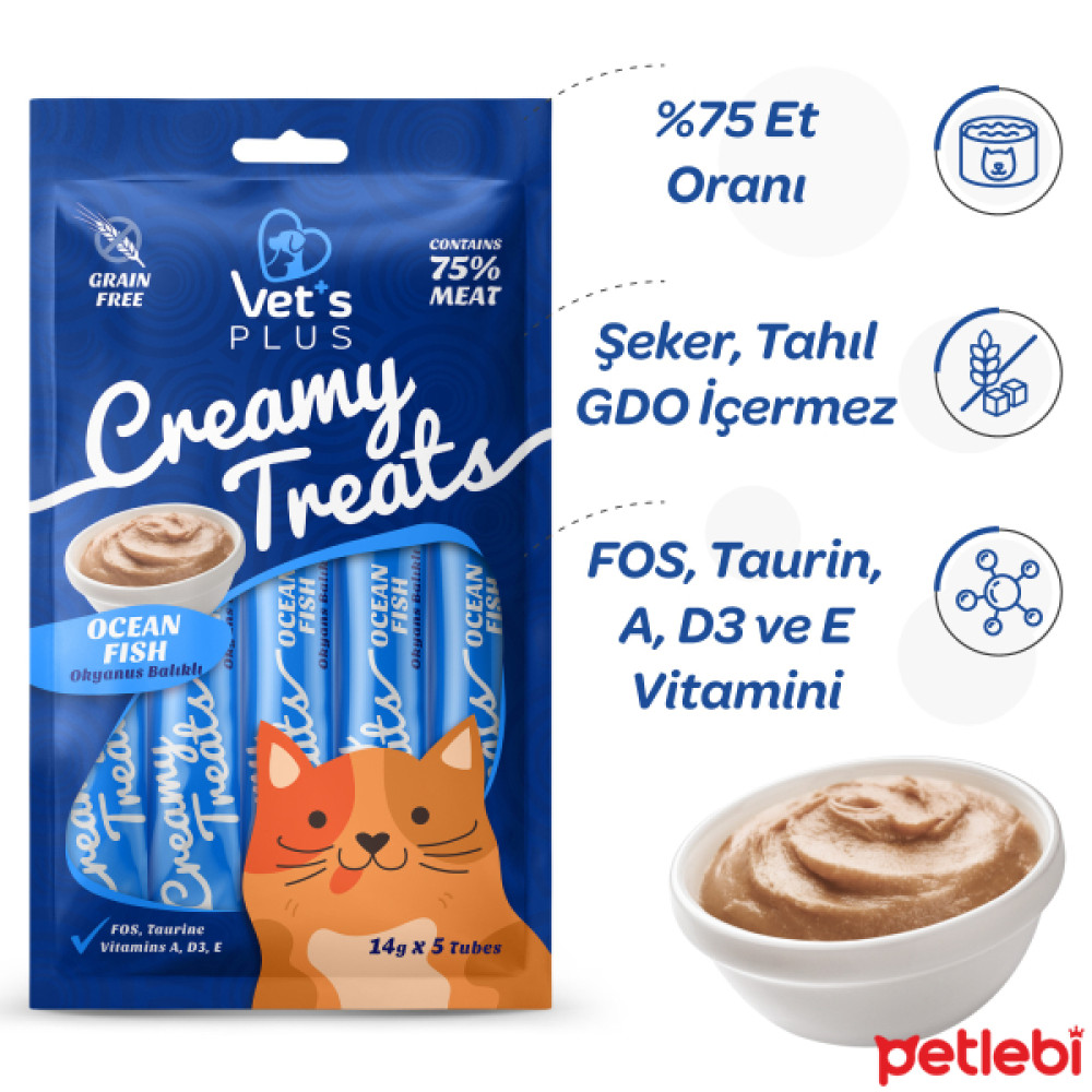 Vet's Plus Okyanus Balıklı Krema Kedi Ödül Maması 14gr (5'li) Evcil Hayvan Ürünleri Fiyatı