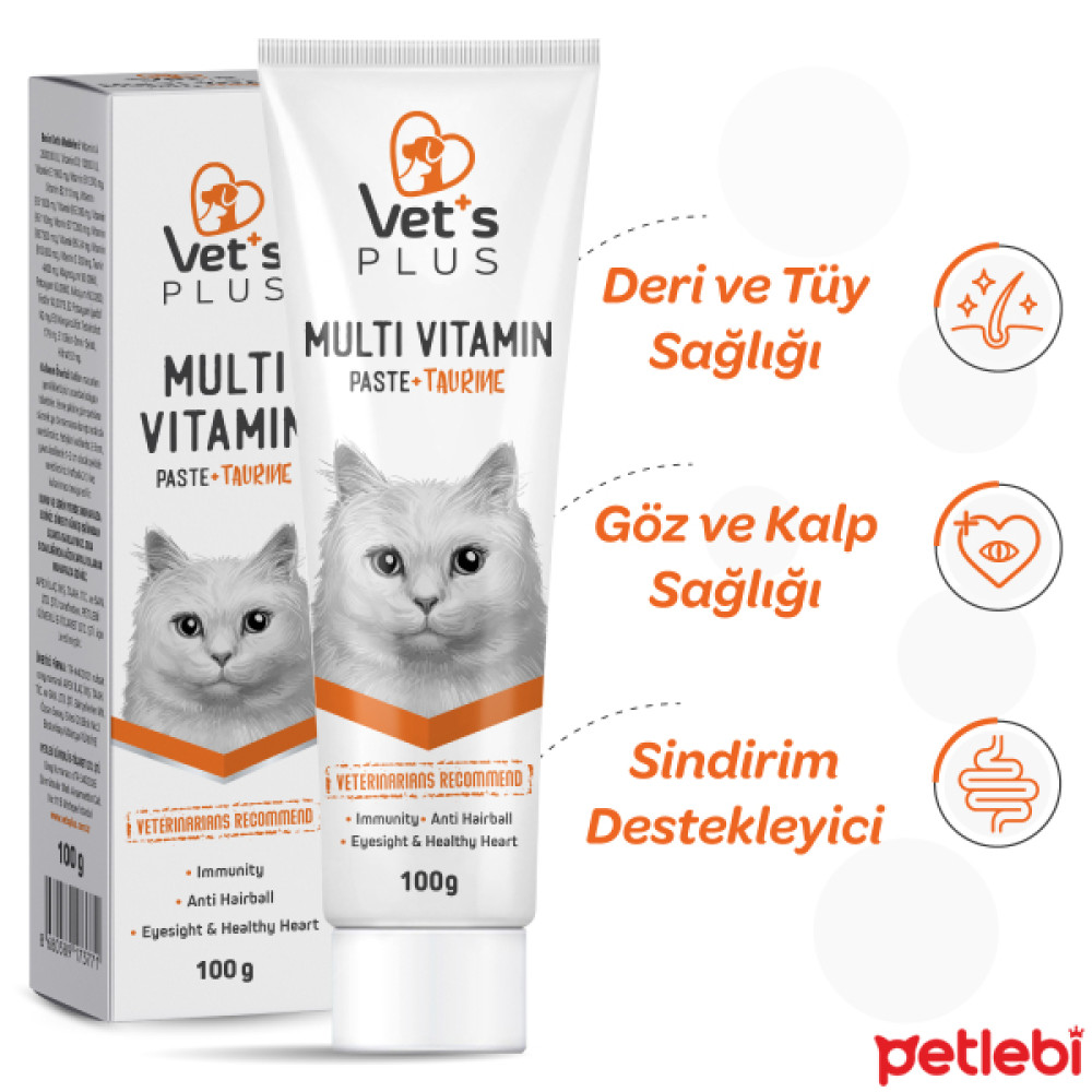 Vet's Plus Sağlıklı Kediler İçin Taurinli Multi-Vitamin Kedi Macunu 100gr Evcil Hayvan Ürünleri Fiyatı