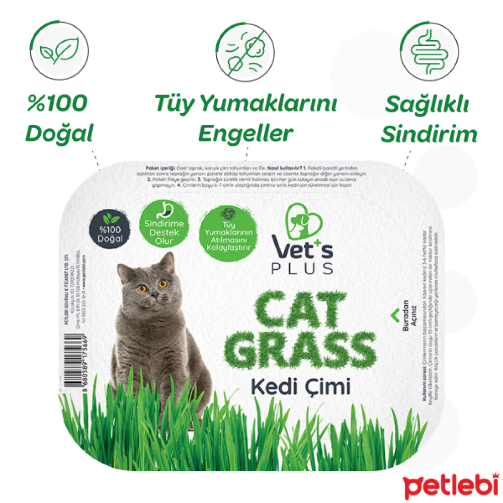 Vet's Plus Tüy Yumaklarına Karşı %100 Doğal Fileli Kedi Çimi Evcil Hayvan Ürünleri Fiyatı