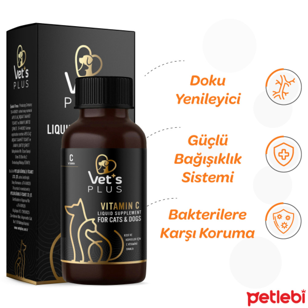 Vet's Plus Vitamin C Kedi ve Köpekler İçin Sıvı Vitamin Damla 100ml Evcil Hayvan Ürünleri Fiyatı