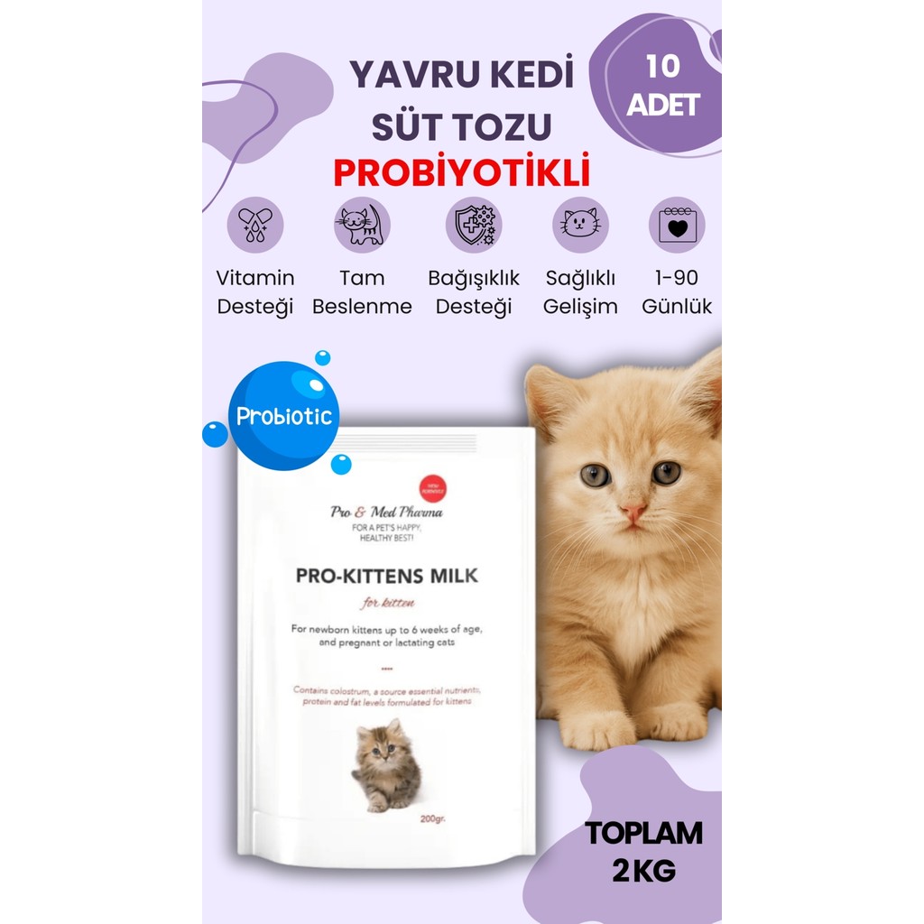 Vettoptan 10 Adet Anne Sütü Destekli Probiyotikli Yavru Kedi Süt Tozu 200 gr Hamile Kedi Kullanımına Uygun Evcil Hayvan Ürünleri Fiyatı