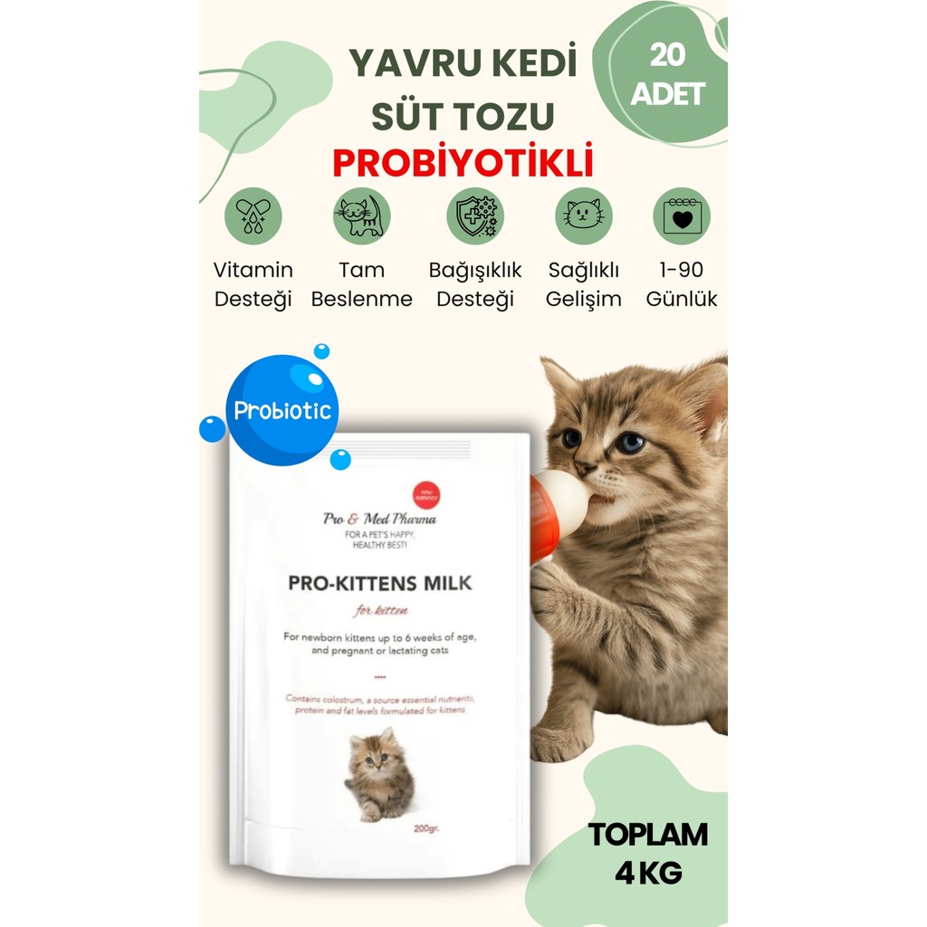 Vettoptan 20 Adet Anne Sütü Destekli Probiyotikli Yavru Kedi Süt Tozu 200 gr Hamile Kedi Kullanımına Uygun Evcil Hayvan Ürünleri Fiyatı