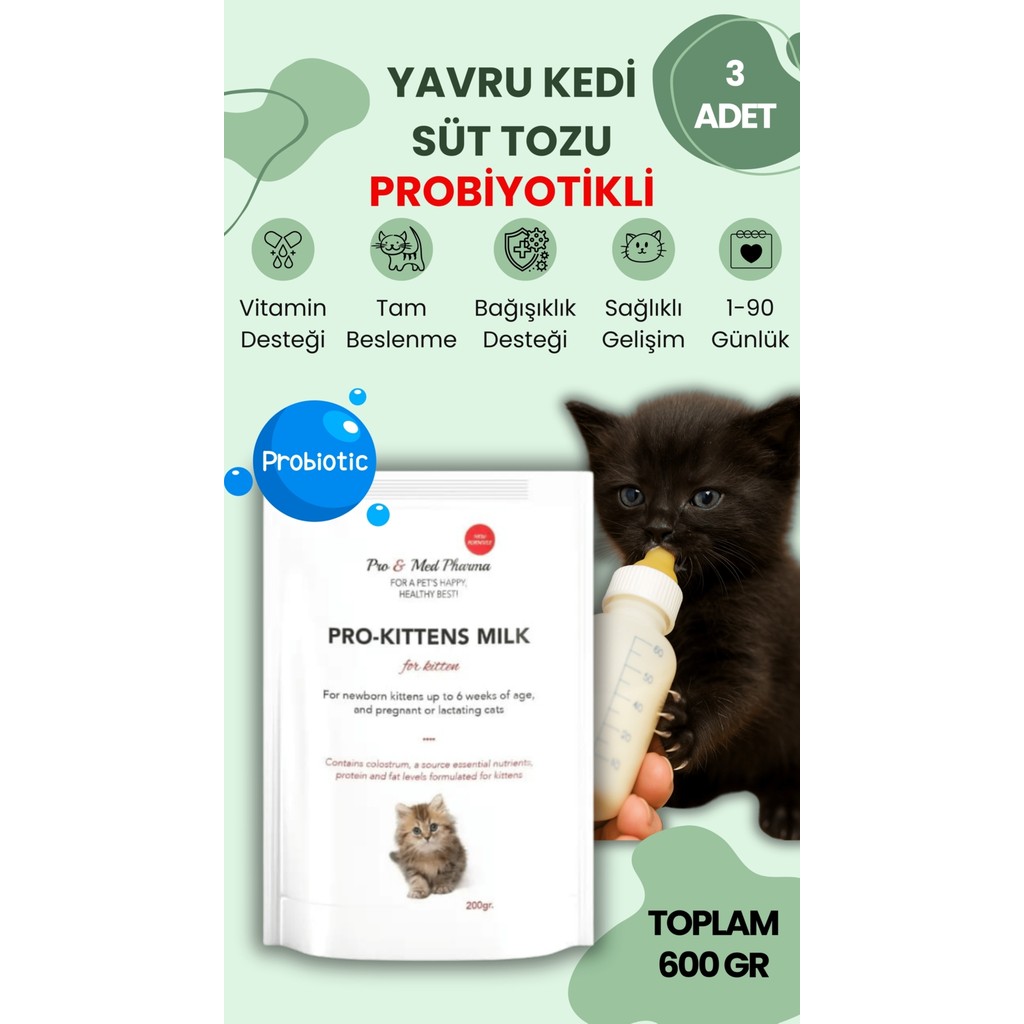 Vettoptan 3 Adet Anne Sütü Destekli Probiyotikli Yavru Kedi Süt Tozu 200 gr Probiyotikli Hamile Kedi Kullanımına Uygun Evcil Hayvan Ürünleri Fiyatı