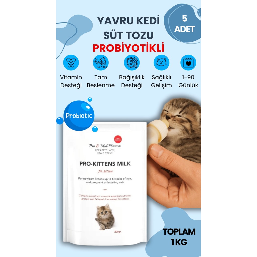 Vettoptan 5 Adet Anne Sütü Destekli Probiyotikli Yavru Kedi Süt Tozu 200 gr Probiyotikli Hamile Kedi Kullanımına Uygun Evcil Hayvan Ürünleri Fiyatı