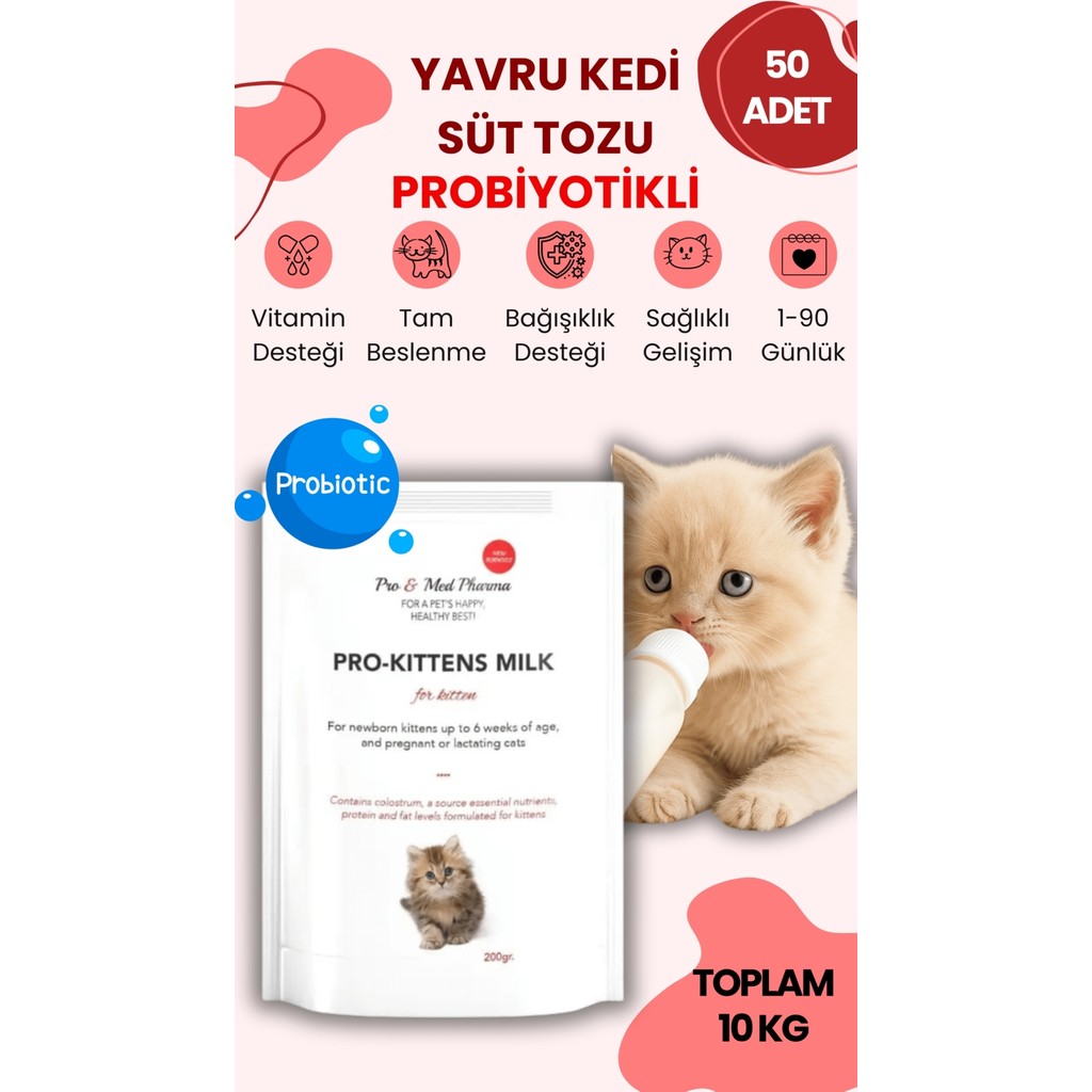 Vettoptan 50 Adet Anne Sütü Destekli Probiyotikli Yavru Kedi Süt Tozu 200 gr Hamile Kedi Kullanımına Uygun Evcil Hayvan Ürünleri Fiyatı