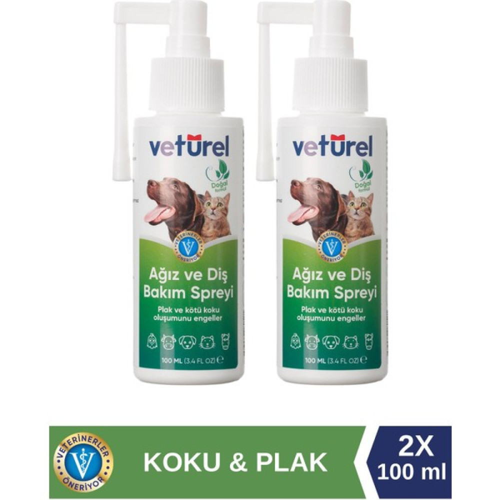 Veturel Ağız ve Diş Bakım Spreyi 2x100ml Kedi Ağız Kokusu Giderici Köpek Ağız Kokusu Plak Tartar Evcil Hayvan Ürünleri Fiyatı