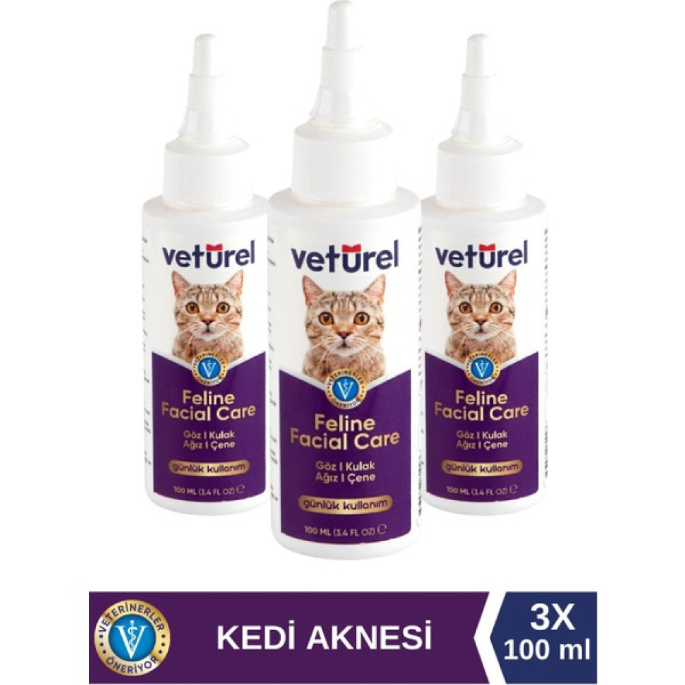 Veturel Kedi Yüz Bakım Solüsyonu 3x100ml Kedi Aknesi Temizleme Kedi Mantar Bakımı Evcil Hayvan Ürünleri Fiyatı