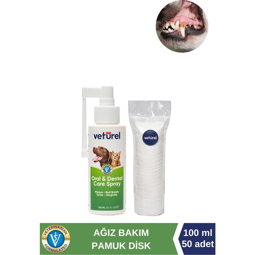 Veturel Köpek Ağız ve Diş Bakım Spreyi 100ML Doğal Ağız Bakımı Ağız Kokusu Yumuşak Disk Pamuk 50'li Evcil Hayvan Ürünleri Fiyatı