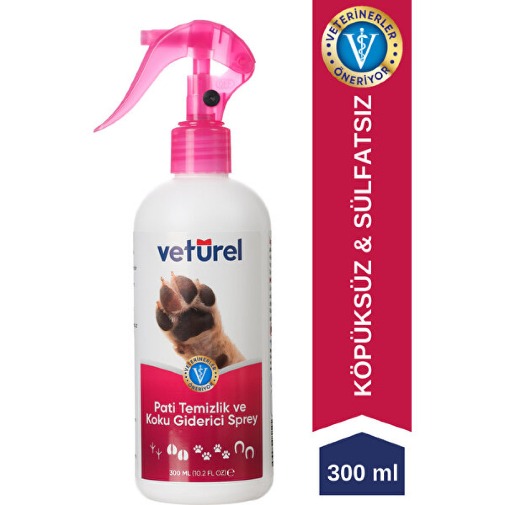 Veturel Pati Temizlik ve Koku Giderici Sprey 300ml Kedi Tüy Köpek Pati Temizleme Köpüksüz Pati Bakım Evcil Hayvan Ürünleri Fiyatı