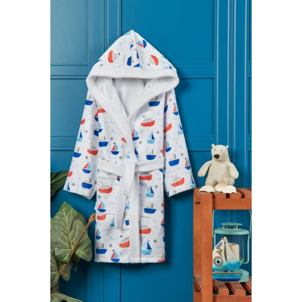 Vevien Home Sea Ship Dijital Baskılı Çocuk Bornozu 9-10 Yaş - Mavi - Beyaz - 9 - 10 Yaş Bebek Banyo-Tuvalet Fiyatı