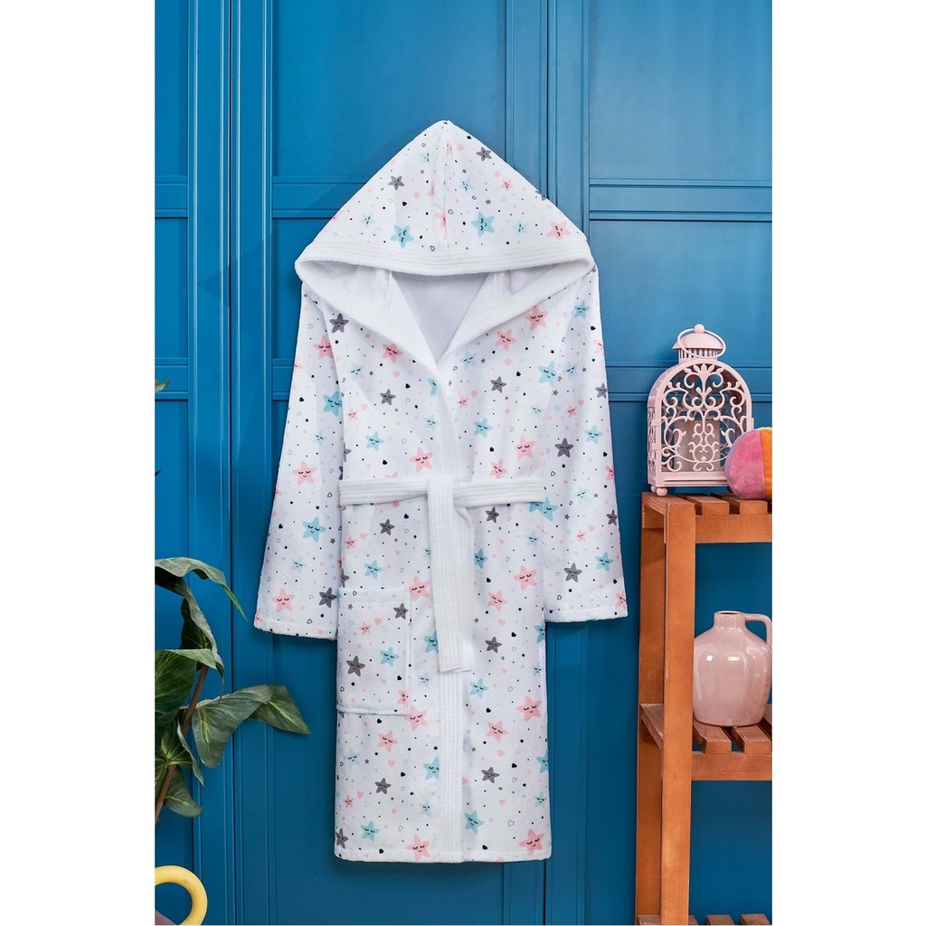 Vevien Home Yıldız Desen Dijital Baskılı Genç Çocuk Bornozu 15-16 Yaş - Pembe - 15 - 16 Yaş Bornoz Fiyatı