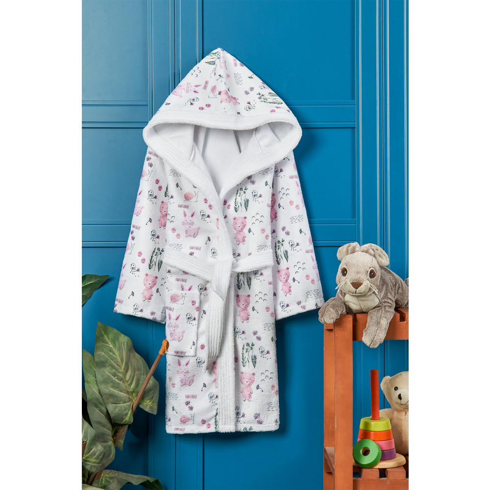 VevienHome Happy Animals Dijital Baskılı Çocuk Bornozu 5-6 Yaş Beden Bebek Bornozu Fiyatı