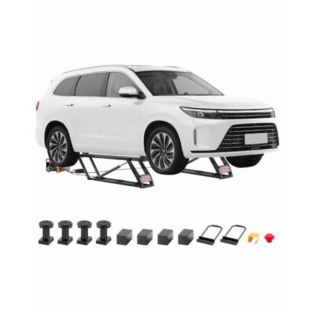 VEVOR Car Lift, 7000 lbs Capacity Car Lifts for Home Garage, 3-Level Adjustable with 29.4" Lift Height & Remote Control, Auto Lock Portable Car Lift with 4 Rubber Pads & 4 Lifting Columns