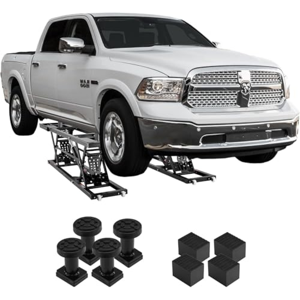 VEVOR Car Lift, 7,000 LBS Capacity Portable Car Lift, 26.8" Max. Height, with Extended-Length Plates, Heavy-Duty Carbon Steel Truck Lift with 120V Power Unit, Auto Car Jack Lifts for Home Garage Shop