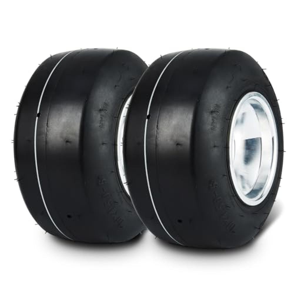 VEVOR Go Kart Tires and Rims, 10x4.5-5" Go Kart Wheels, 2-Pack Front Wheels, Aluminum Alloy Rims and Rubber Tires, Hub-Rim Fit Bolt Pattern 1.57 inch with 3 Bolt Holes, Replacement Pneumatic Tire