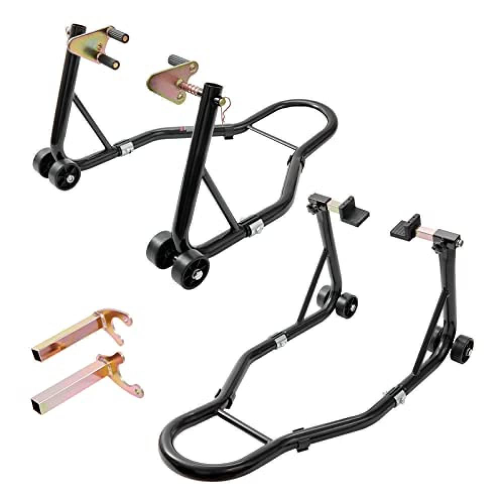 VEVOR Motorcycle Stand Lift 850lbs Front Rear Combo Stand Lift Stand Front Wheel Fork Stand Rear U+L Fork Swingarm Spool Stand Compatible with Most Yamaha Honda Kawasaki Suzuki Motorcycles Black