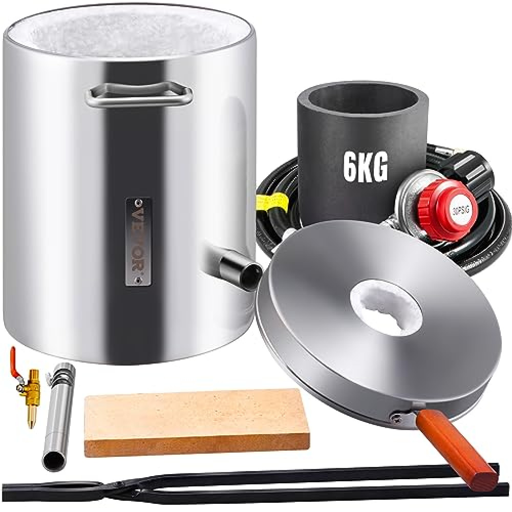 VEVOR Propane Melting Furnace Kit, 6KG Large Capacity Foundry Home Kilns, Blacksmithing Forge with Crucible & Tongs Kiln, Stainless Steel Smelter, for Metal Scrap Recycle, Gold Copper Silver Casting