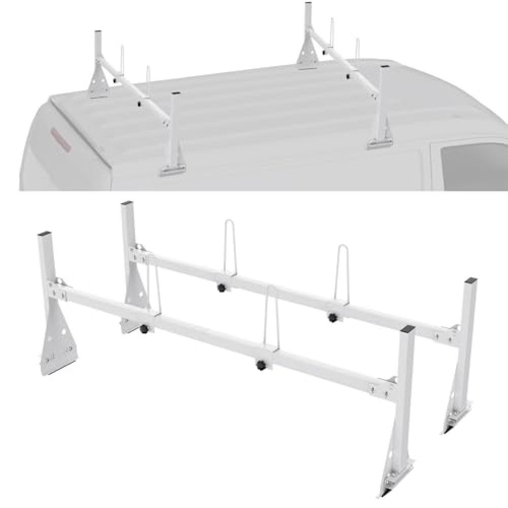 VEVOR Van Roof Ladder Racks, 59" Adjustable Van Racks, 600 lbs Capacity Heavy-Duty Steel Roof Racks for Van, Drilling Rack for Chevrolet Express 1500 2500 3500/ Ford E150 E250 E350/ GMC Savana, 2 Bars