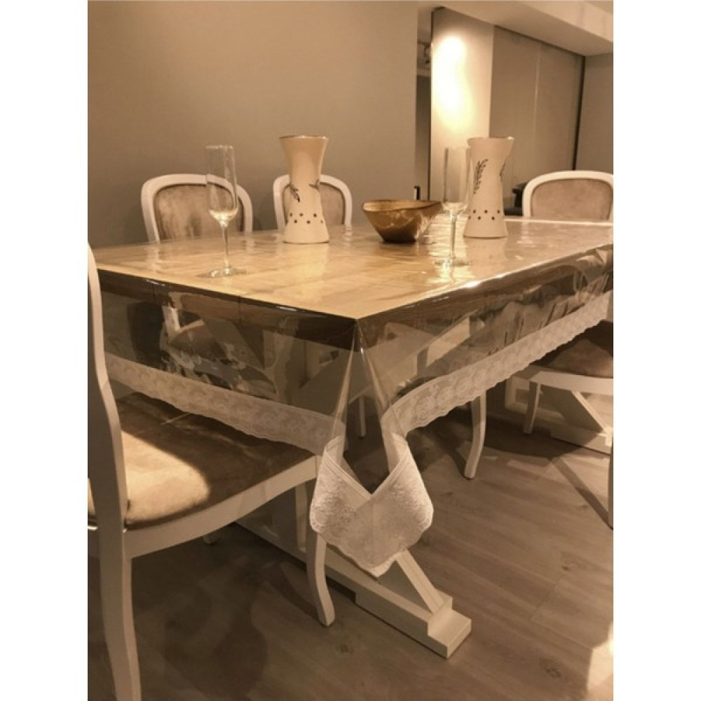 vexillum Pvc Dantelli | 0.40MM | Şeffaf Pvc Masa ve Masa Örtüsü Koruyucu | Ince Masa Pedi | Şeffaf Muşamba - 130 x 170 cm Masa Örtüsü Fiyatı