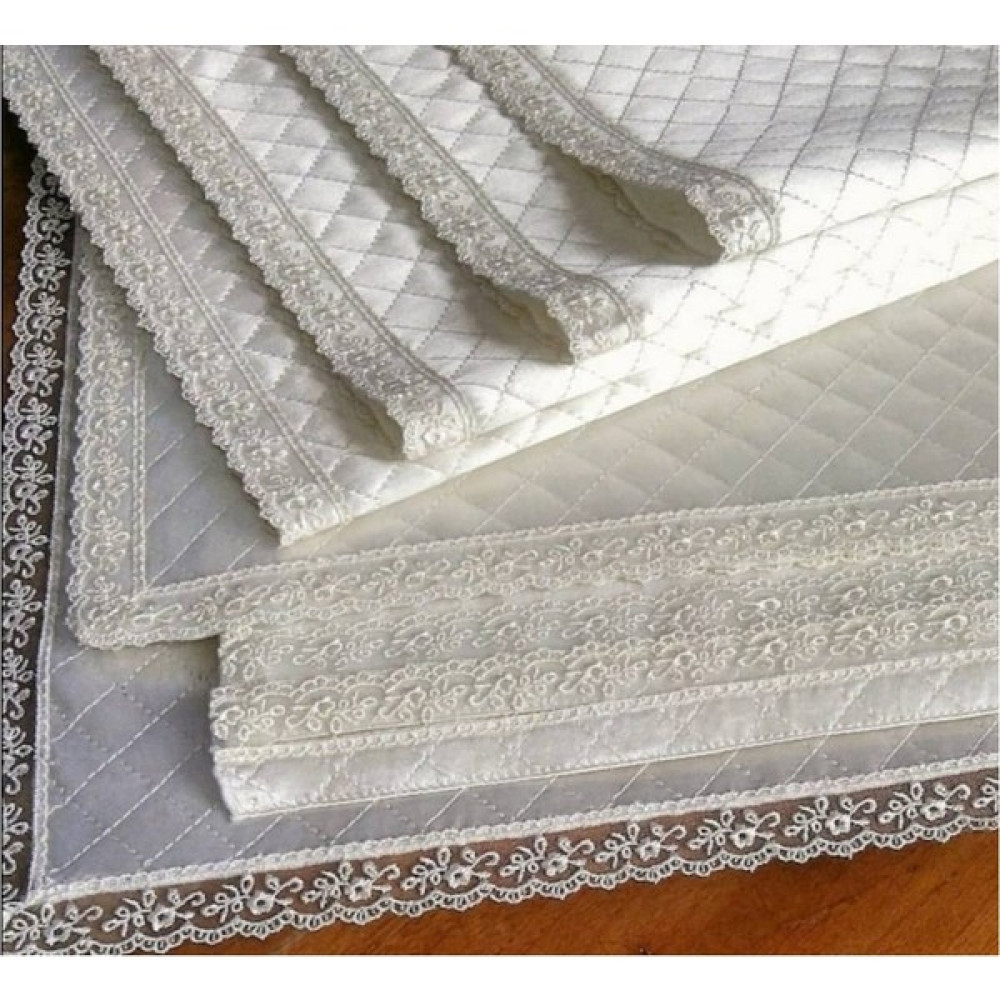 vexillum Raf Örtüsü | Dolap Içi Örtü | Kumaş Raf Örtüsü | Dikişli Lüks Saten Kapitone | Dantelli Örtü - Beyaz - 35 x 90 cm Masa Örtüsü Fiyatı