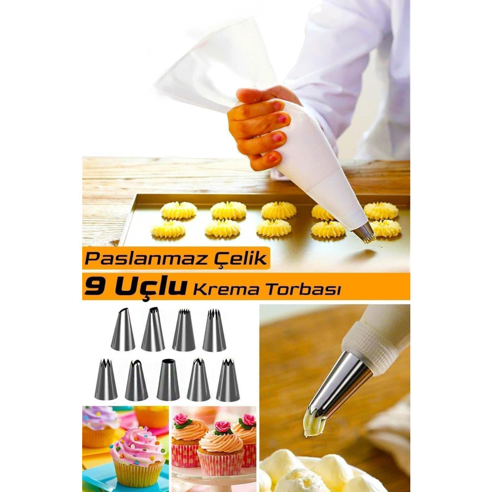 Vi Caro 10 Parça Çelik Uçlu Krema Torbası Kek Pasta Süsleme Krema Sıkma Torbası Krema Poşet I Çöp Poşetleri Fiyatı